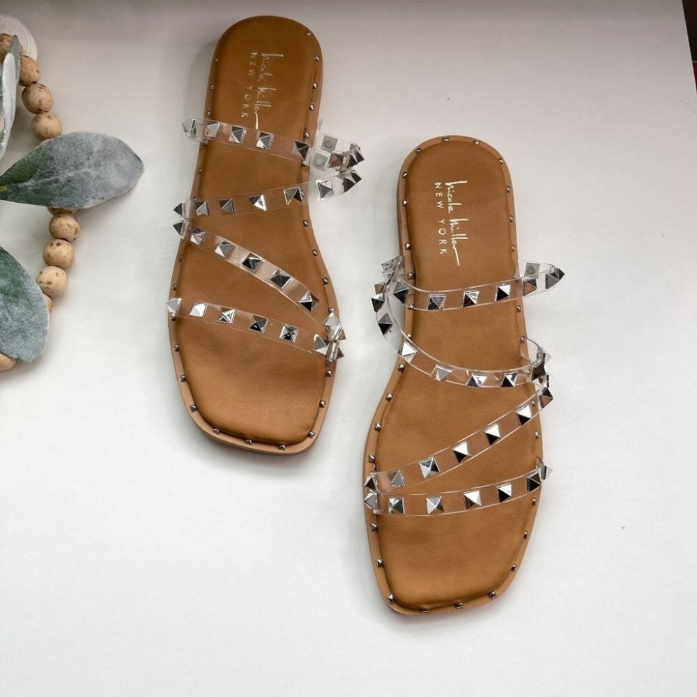 NWOT Nicole Miller Clear  Studded  Slides Sandals  8.5